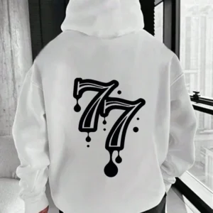 mens number 77 casual hooded sweatshirt white…