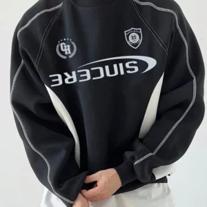 preto e branco casual collar manga comprida tecido…